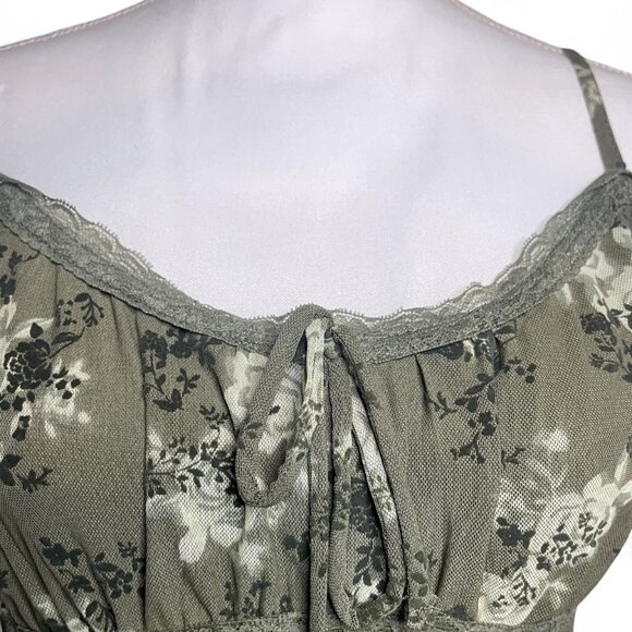 Womens XL Planet Heart Green Floral Dress Lace Bow Y2K Cottagecore Grunge Fairy - Picture 3 of 7